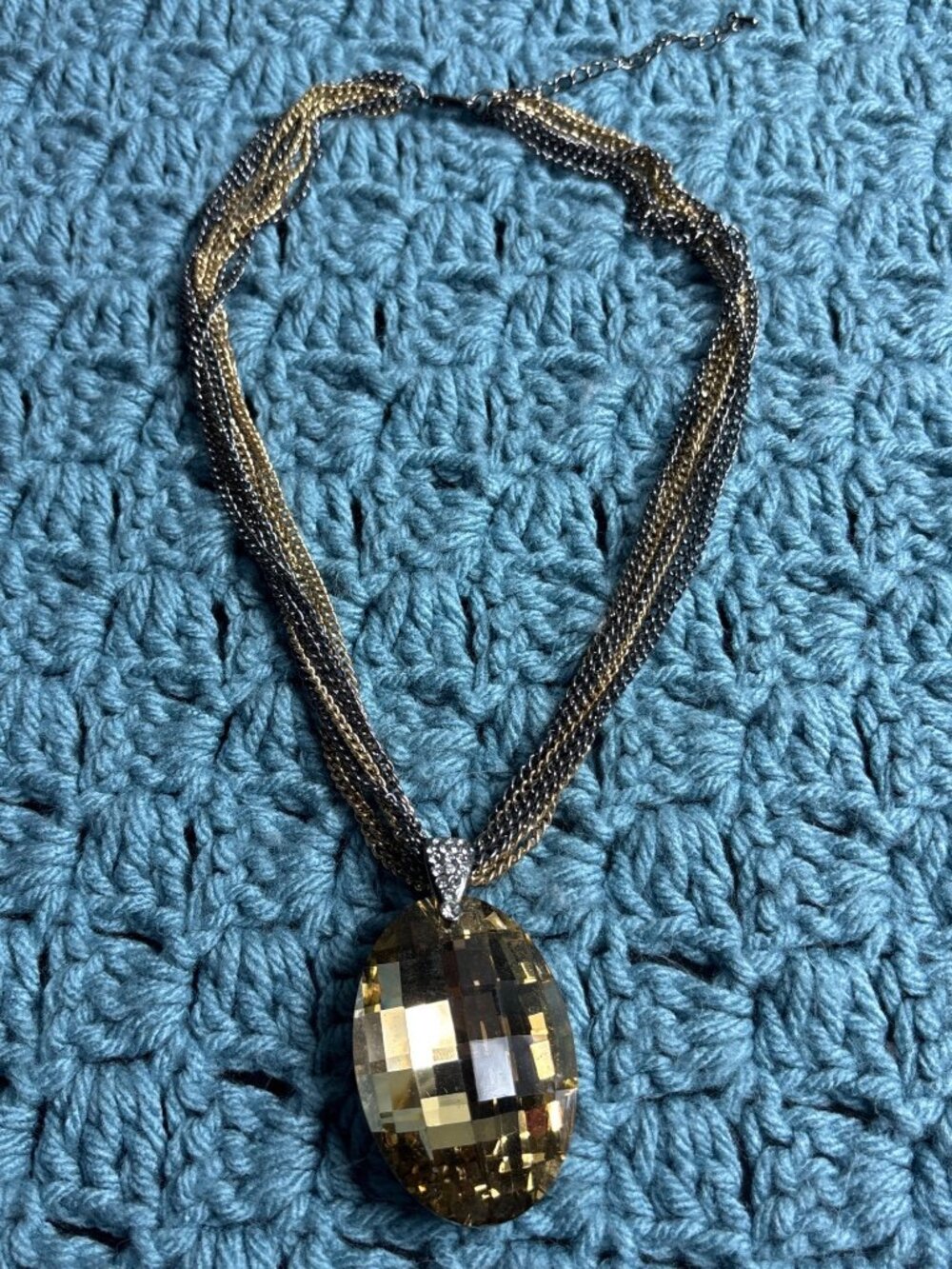 Oval Rhinestone Pendant Statement Necklace Pave Bale Multi Strand Chains